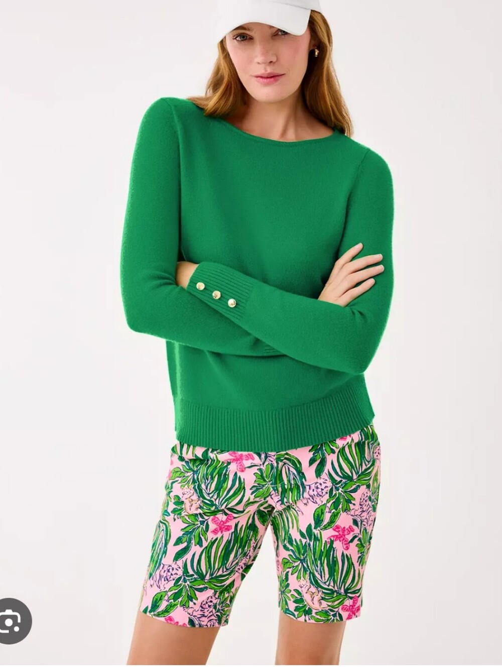Lilly Pulitzer Lola Boatneck Sweater Women's L Pullover Kelly Green Preppy - Picture 5 of 7